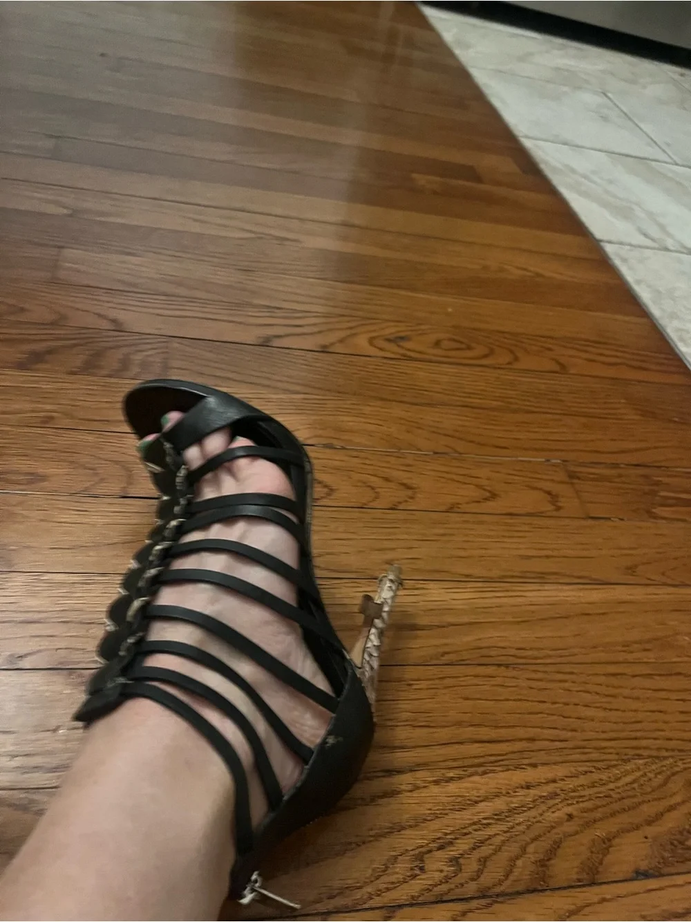 Well worn Coach Black Strappy Cage High Heel Sandals